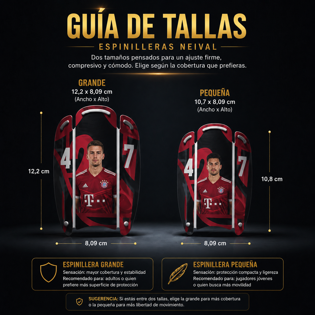 Guía de tallas espinilleras flexibles de fútbol | NEIVAL SPORTS